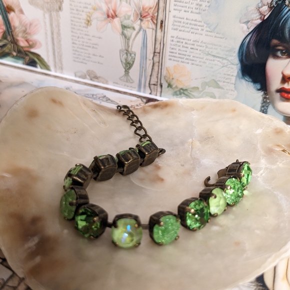 Peridot Apple Green Crystal in Classic Tennis  Bracelet in Brass Or Gold Plated - Picture 2 of 4